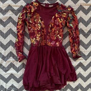 Elegant Burgundy Sequin Kids Dress DANCE SKATING 14Y